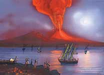 Eruzione del Vesuvio di notte con la luna 1794
